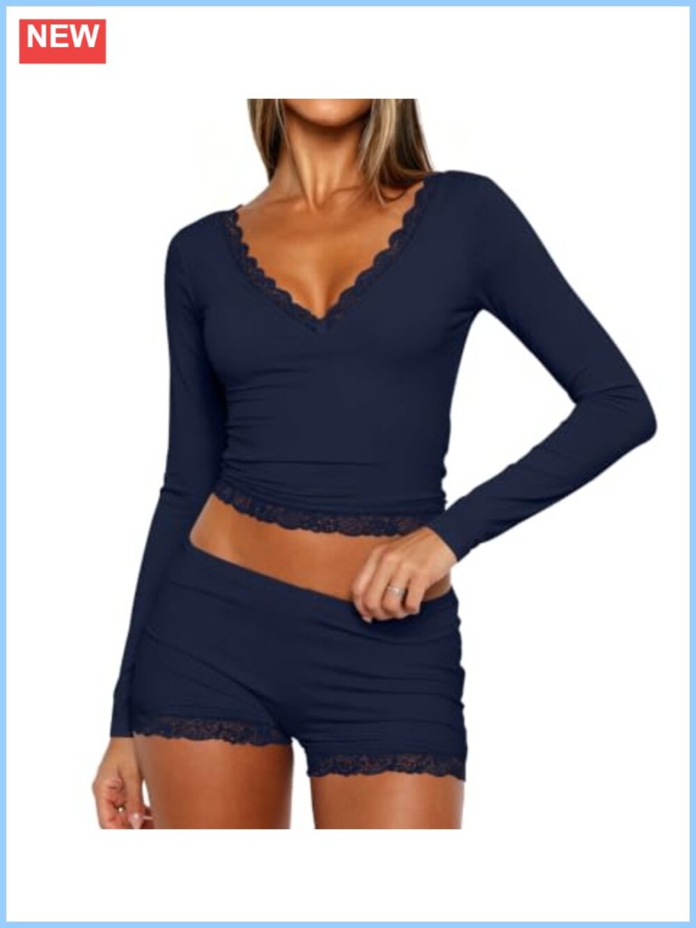 Women's Lace Trim Cami and Shorts Pajama Set V-Neck Sleepwear Lounge Set